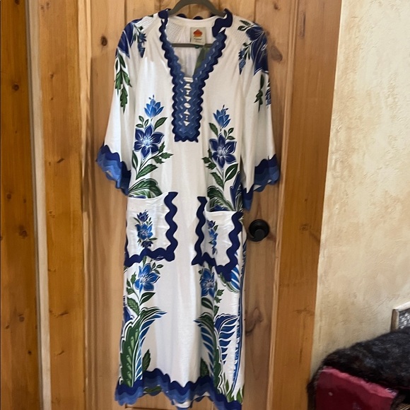 FARM RIO Off-White Tropicance Tunic Lenzing™ Ecovero™ Euroflax™ Midi Dress M NWT - Picture 13 of 16